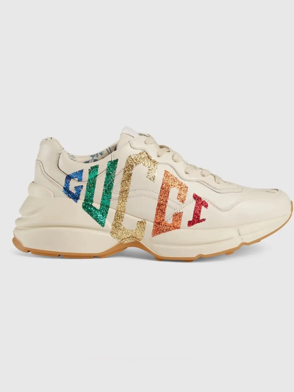 GUCCI Beige 50mm Rhyton Glitter & Leather Sneakers 40